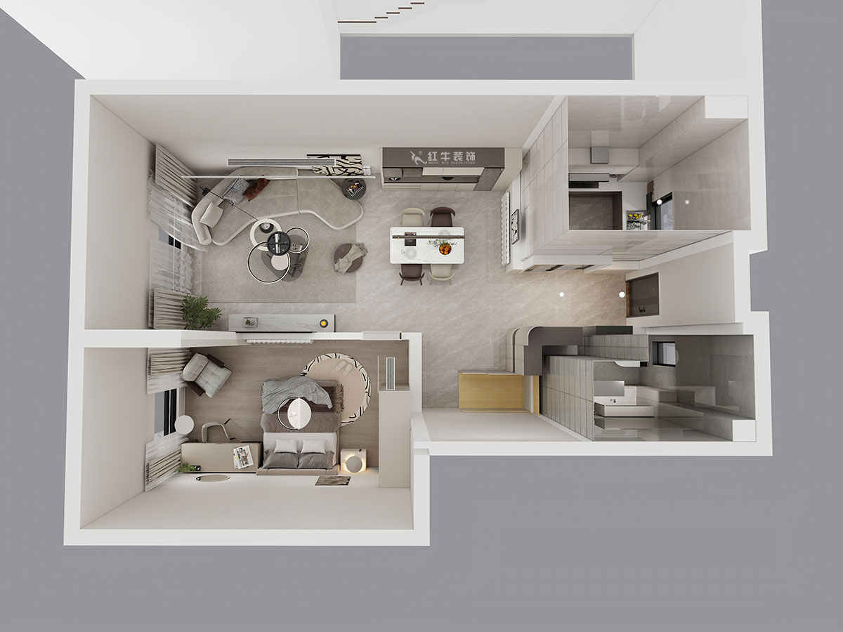 吴波｜华府国际43-1-707-148㎡-轻法风格｜复式｜4室2厅3卫｜旧房装修｜定制家｜全包18万｜00_07一楼鸟瞰图